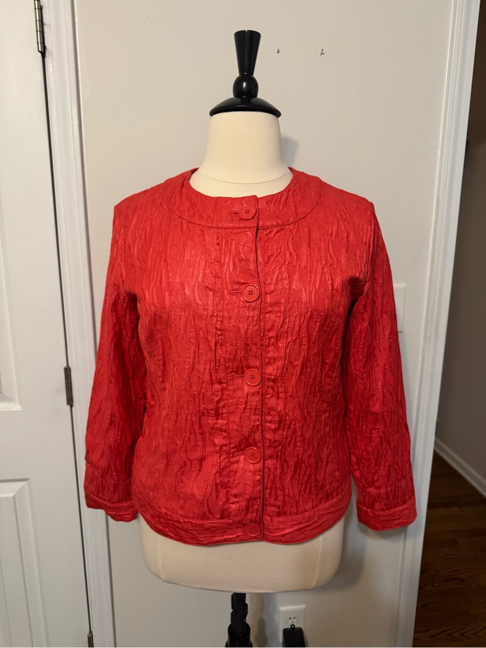 Chico's Vibrant Red/Coral Textured Button Jacket - Picture 1 of 6